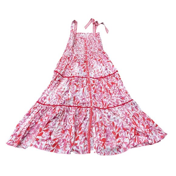 Poupette St. Barth Triny Tiered Dress Womens M Red & White Floral Smocked Resort - Picture 3 of 6